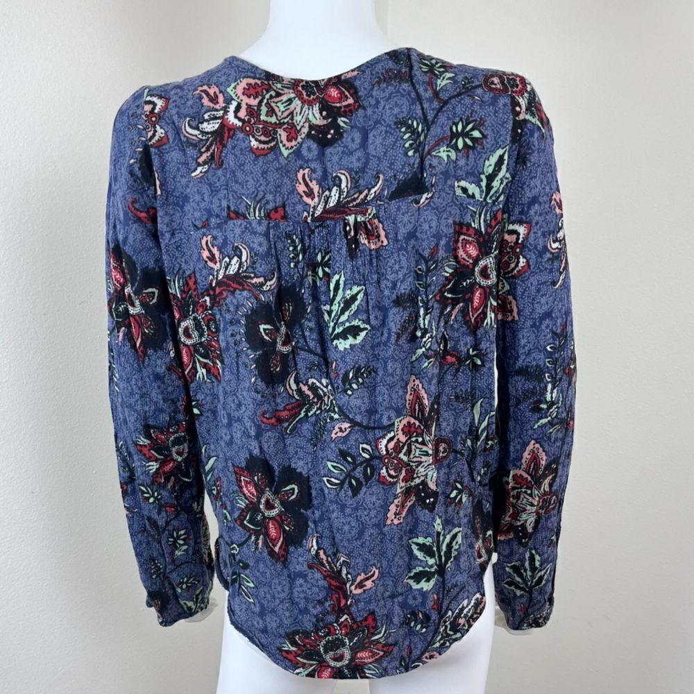 Hollister Size M Faux Wrap Paisley Bell Sleeve High Low Boho Cotton Festival Top - Picture 12 of 12